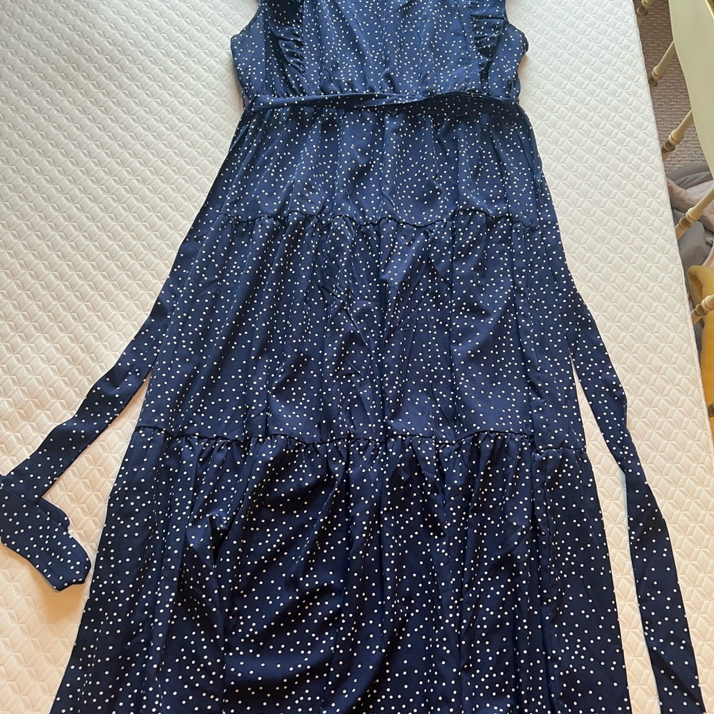 SHEIN Navy Blue Maxi Dress with White Polka Dots